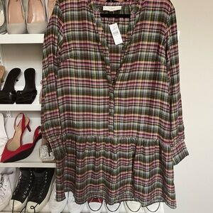 LOFT Plaid Tunic Top - Red, Green, Black